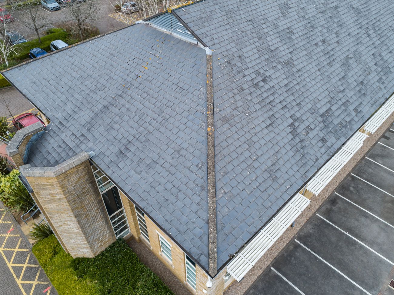 Modern roof with consistent coverings and simple geometry