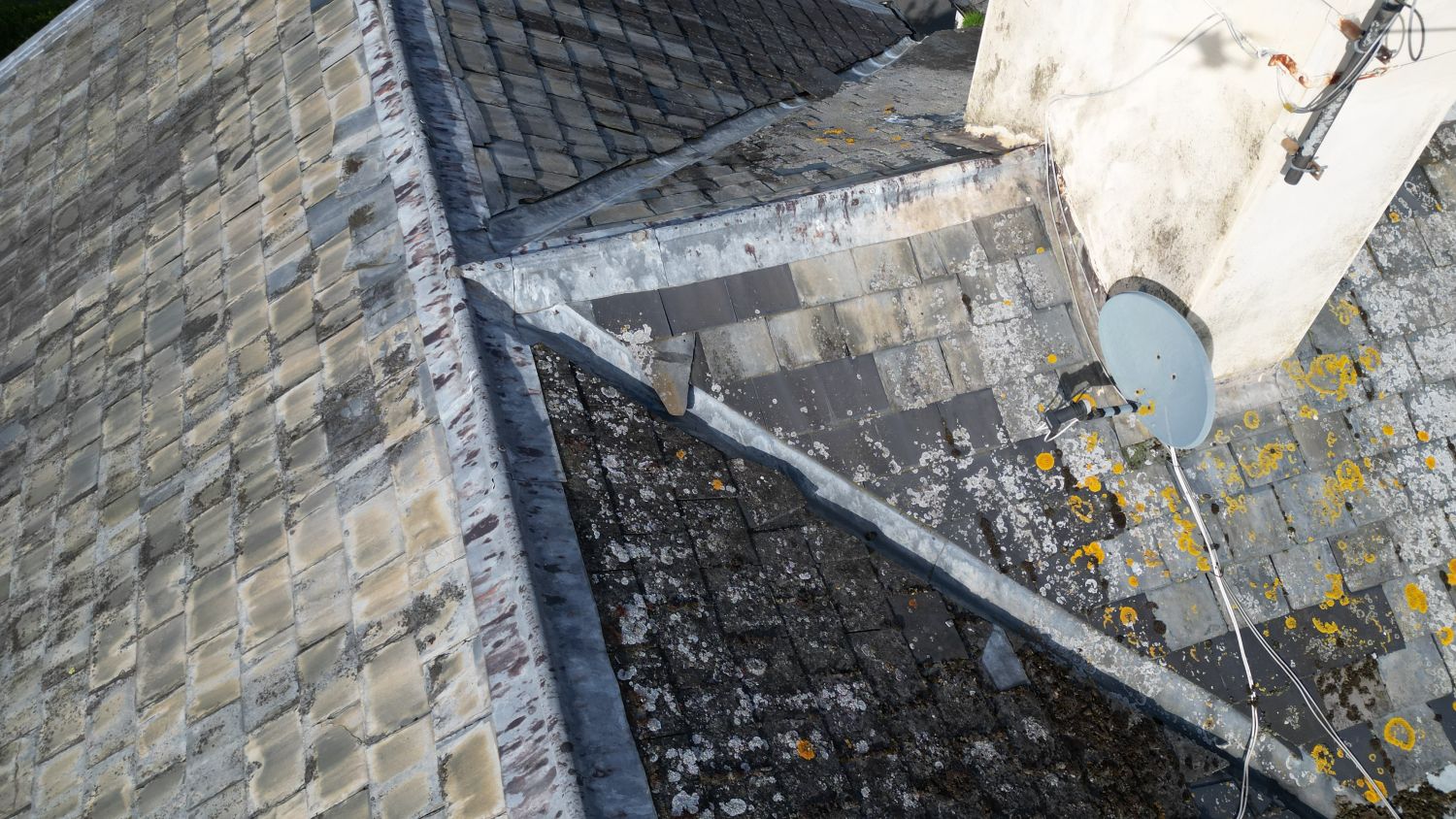 Drone roof survey image showing slipped roof tiles on a residential property in Cheltenham