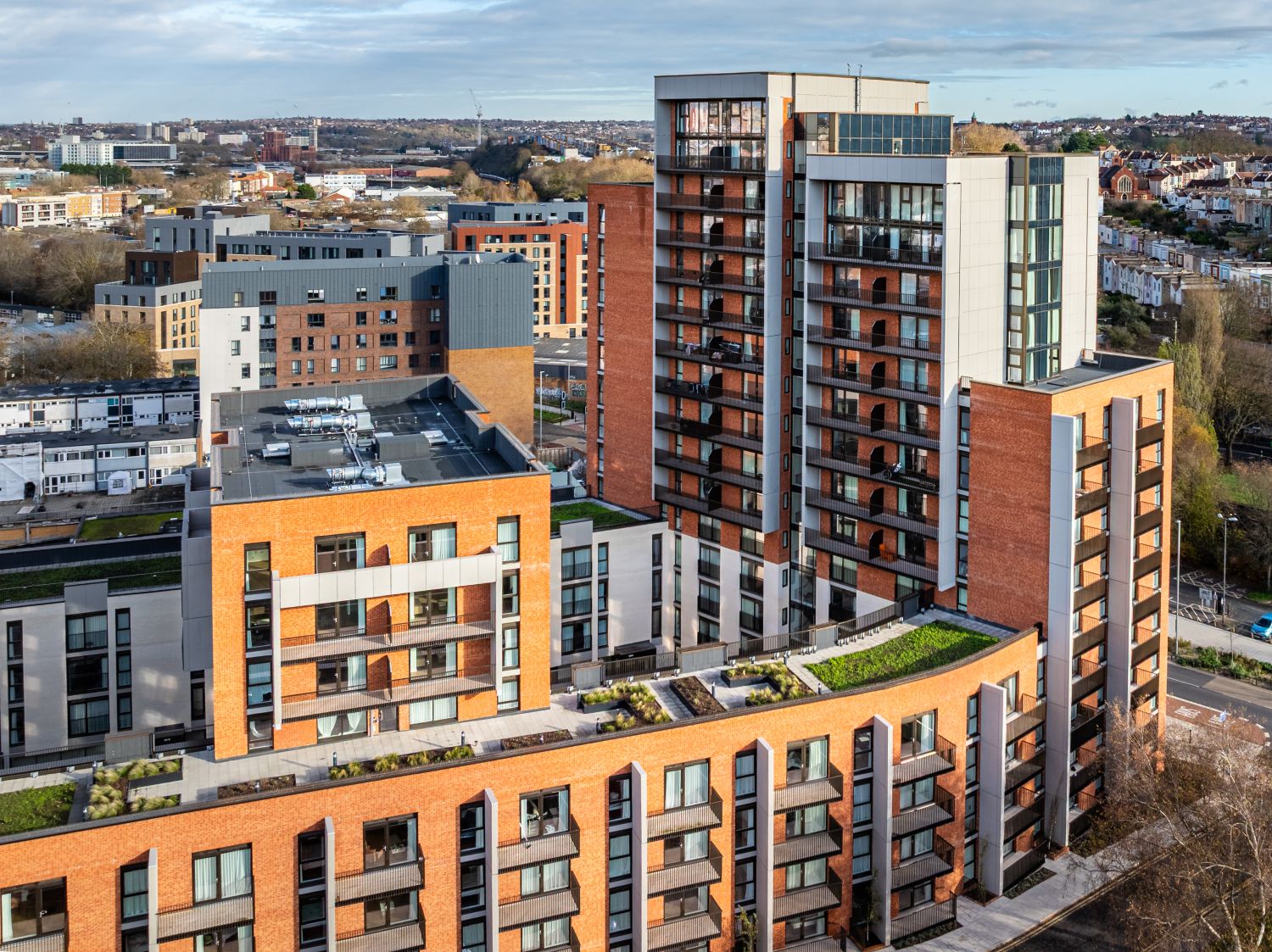 high rise building facade drone photography uk